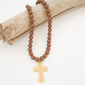 Gemstone Hammered Cross Necklace