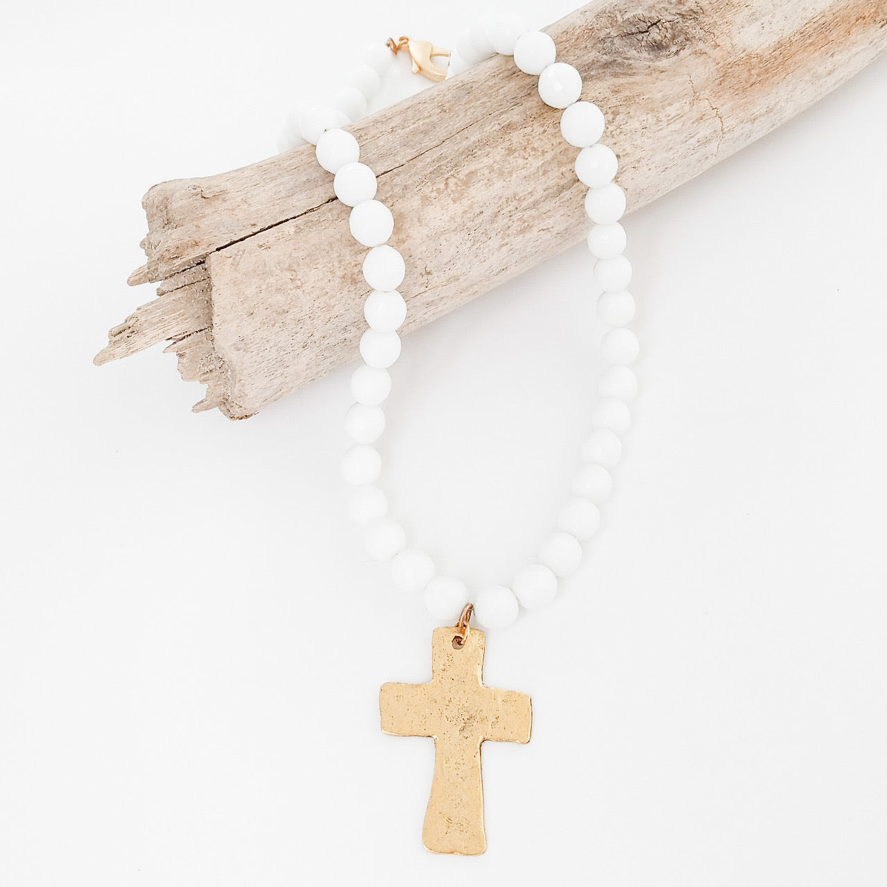 Gemstone Hammered Cross Necklace