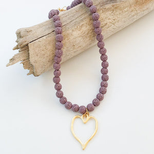 8mm Gemstone Necklace w/ Medal Heart