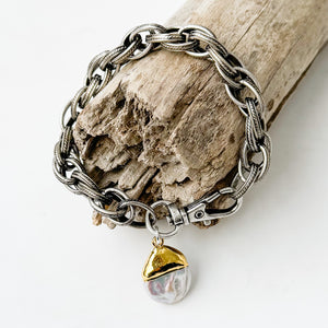 Freshwater Pearl Teardrop on Twisted Etched Bracelet