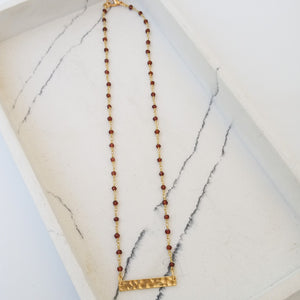 Rosary Hammered Bar Necklace 16”