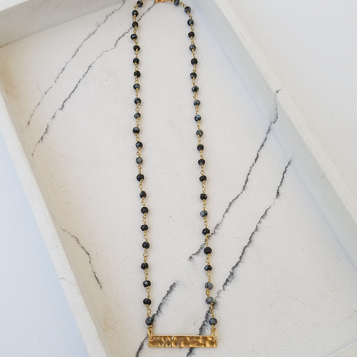 Rosary Hammered Bar Necklace 16”