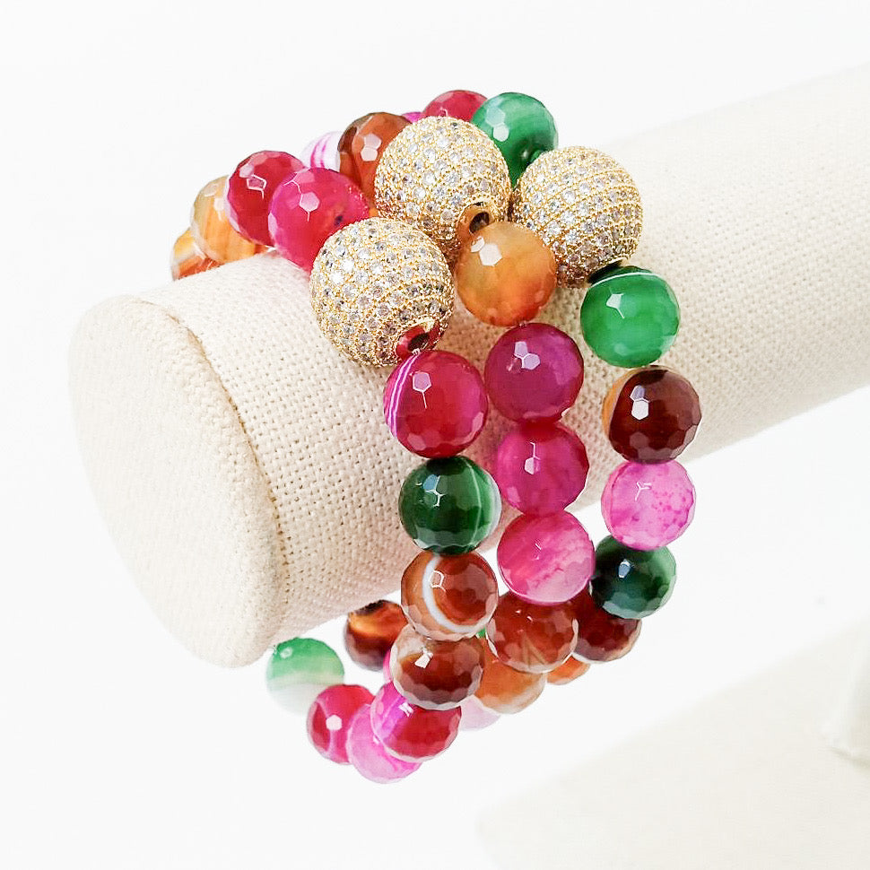 Gemstone Pave Ball Bracelets