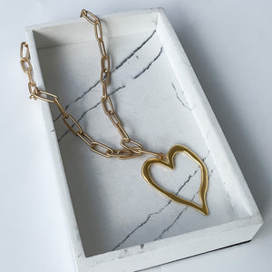 Gold Gold Dipped Brass Metal Heart Lock Pendant Necklace